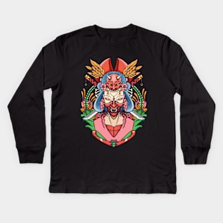 Hannya mask demon Kids Long Sleeve T-Shirt